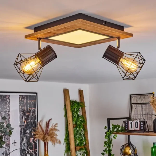 hofstein Plafonnier Bardhaman LED Chrome, Couleur bois, Noir, Blanc, 3 lumières* Lampes Modernes