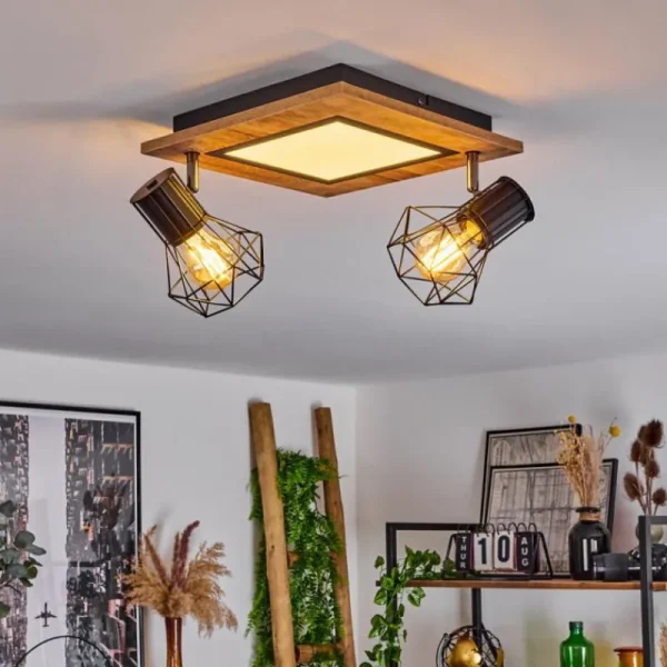 hofstein Plafonnier Bardhaman LED Chrome, Couleur bois, Noir, Blanc, 3 lumières* Lampes Modernes