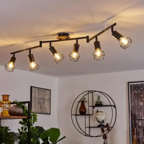 hofstein Plafonnier Baripada Bois foncé, Noir, 6 lumières* Lampes Modernes