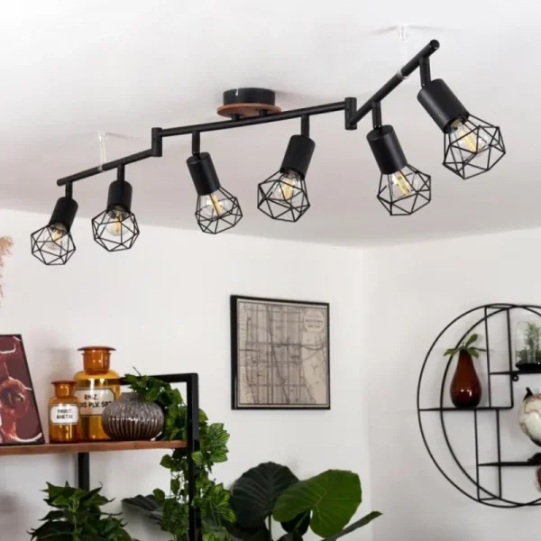 hofstein Plafonnier Baripada Bois foncé, Noir, 6 lumières* Lampes Modernes