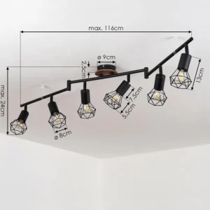 hofstein Plafonnier Baripada Bois foncé, Noir, 6 lumières* Lampes Modernes