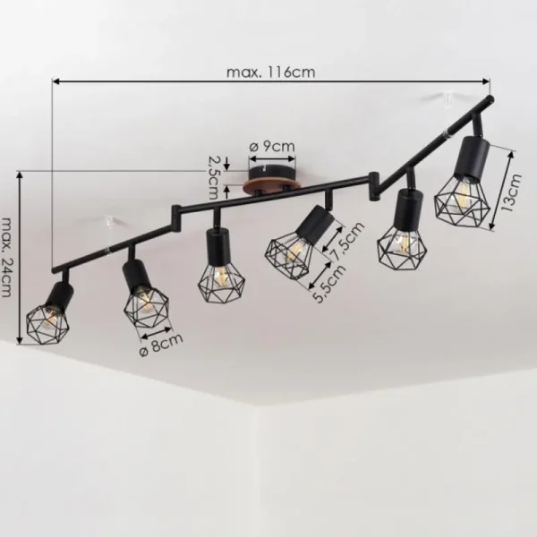 hofstein Plafonnier Baripada Bois foncé, Noir, 6 lumières* Lampes Modernes