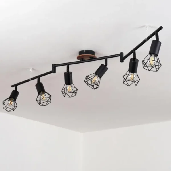 hofstein Plafonnier Baripada Bois foncé, Noir, 6 lumières* Lampes Modernes