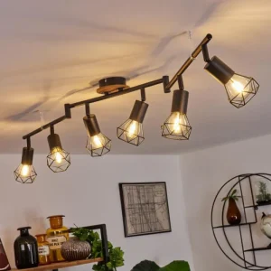 hofstein Plafonnier Baripada Bois foncé, Noir, 6 lumières* Lampes Modernes