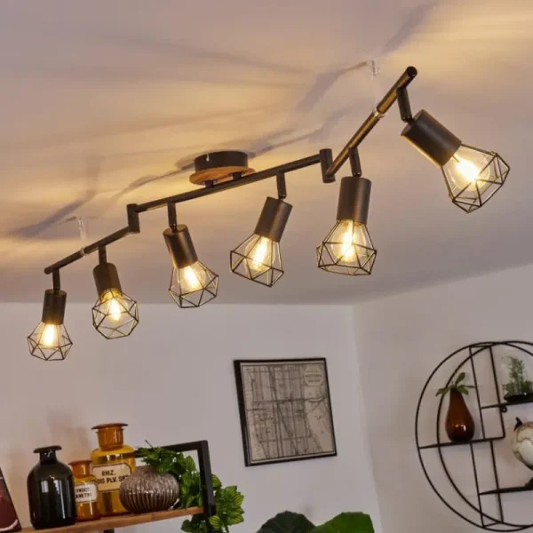 hofstein Plafonnier Baripada Bois foncé, Noir, 6 lumières* Lampes Modernes