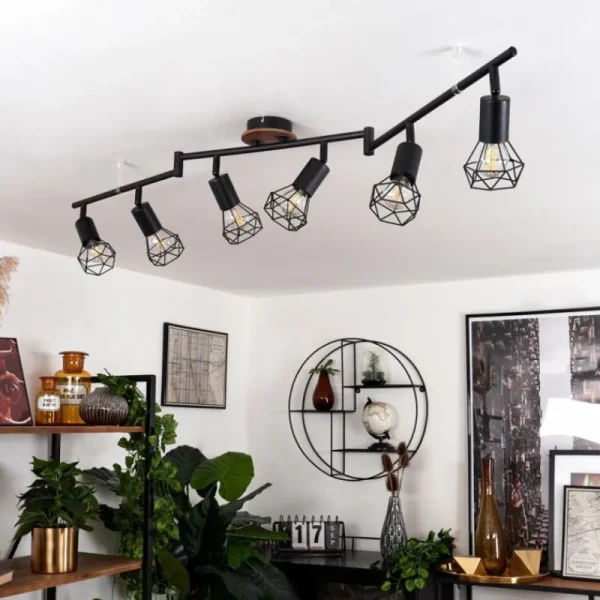 hofstein Plafonnier Baripada Bois foncé, Noir, 6 lumières* Lampes Modernes