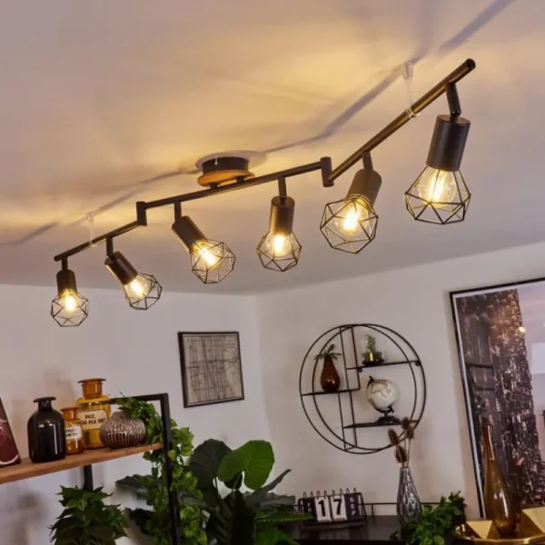 hofstein Plafonnier Baripada Bois foncé, Noir, 6 lumières* Lampes Modernes