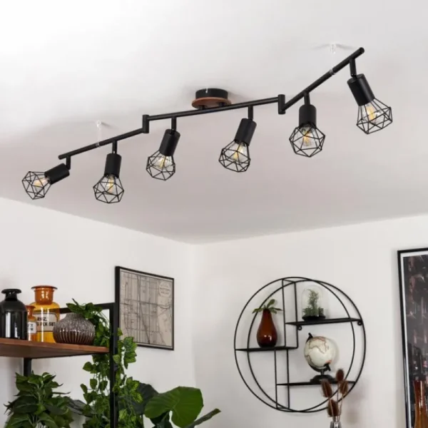 hofstein Plafonnier Baripada Bois foncé, Noir, 6 lumières* Lampes Modernes