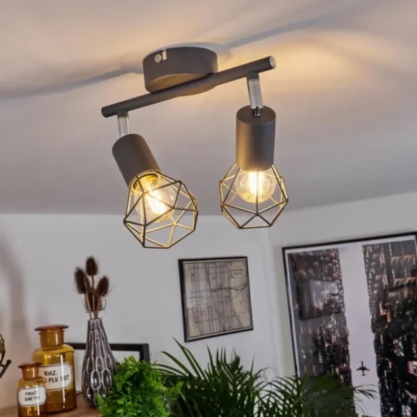 hofstein Plafonnier Baripada Chrome, Gris, 2 lumières* Lampes Modernes