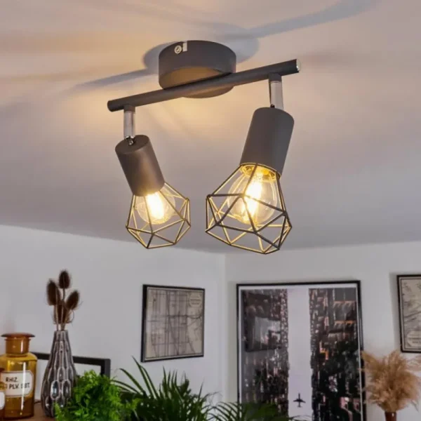 hofstein Plafonnier Baripada Chrome, Gris, 2 lumières* Lampes Modernes