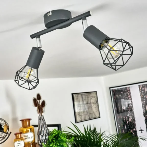 hofstein Plafonnier Baripada Chrome, Gris, 2 lumières* Lampes Modernes
