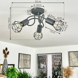 hofstein Plafonnier Baripada Gris, 3 lumières* Lampes Modernes