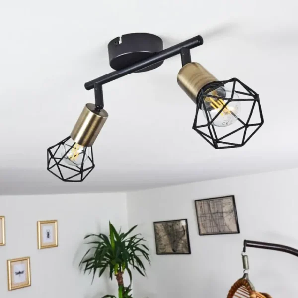 hofstein Plafonnier Baripada Laiton, Noir, 2 lumières* Lampes Modernes