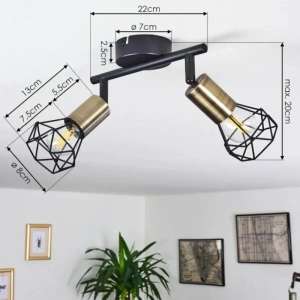 hofstein Plafonnier Baripada Laiton, Noir, 2 lumières* Lampes Modernes