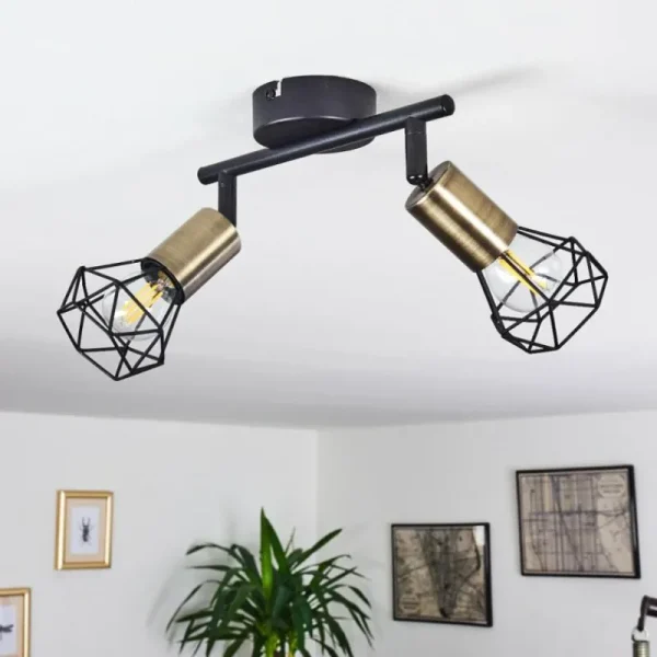hofstein Plafonnier Baripada Laiton, Noir, 2 lumières* Lampes Modernes