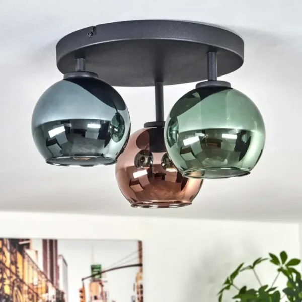 hofstein Plafonnier Belp Noir, 3 lumières* Lampes En Verre