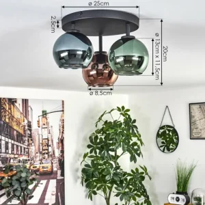 hofstein Plafonnier Belp Noir, 3 lumières* Lampes En Verre