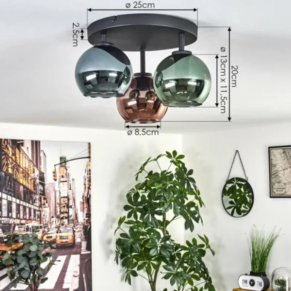 hofstein Plafonnier Belp Noir, 3 lumières* Lampes En Verre
