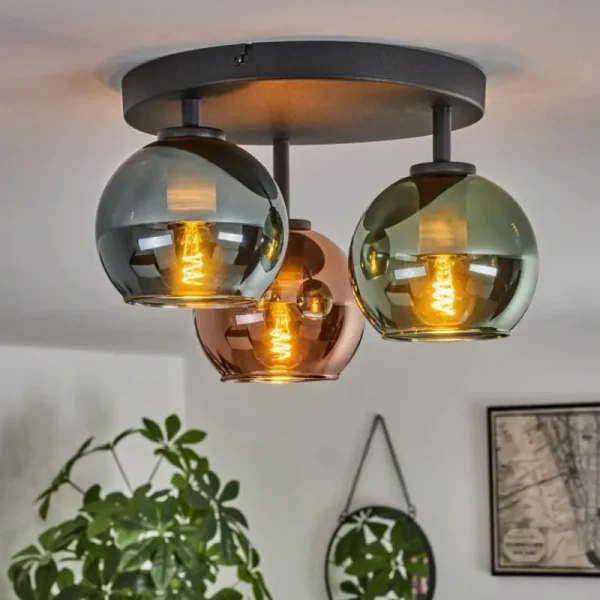 hofstein Plafonnier Belp Noir, 3 lumières* Lampes En Verre