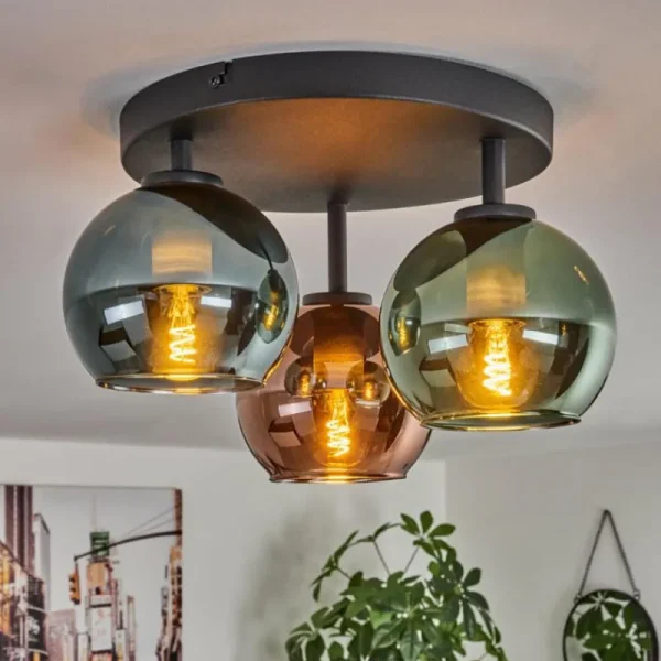 hofstein Plafonnier Belp Noir, 3 lumières* Lampes En Verre