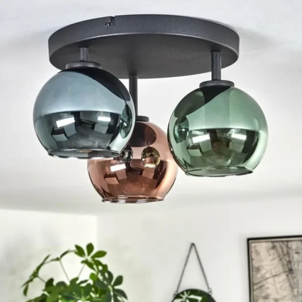 hofstein Plafonnier Belp Noir, 3 lumières* Lampes En Verre