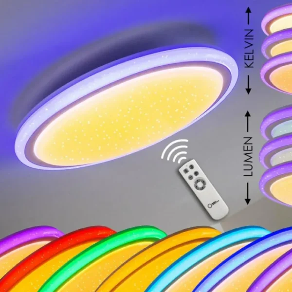 hofstein Plafonnier BERMEO LED Blanc, 2 lumières, Télécommandes, Changeur de couleurs* Lampes Modernes