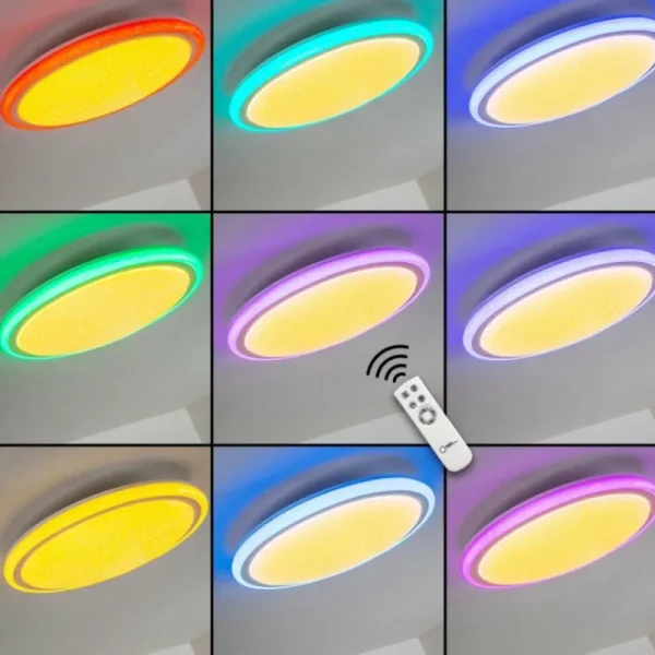 hofstein Plafonnier BERMEO LED Blanc, 2 lumières, Télécommandes, Changeur de couleurs* Lampes Modernes