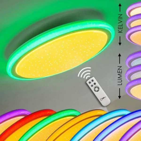 hofstein Plafonnier BERMEO LED Blanc, 2 lumières, Télécommandes, Changeur de couleurs* Lampes Modernes