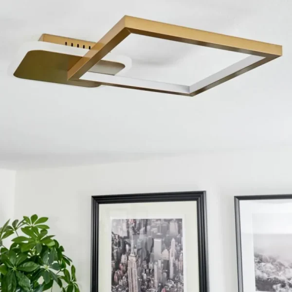hofstein Plafonnier Bina LED Laiton, 1 lumière, Télécommandes* Lampes Modernes