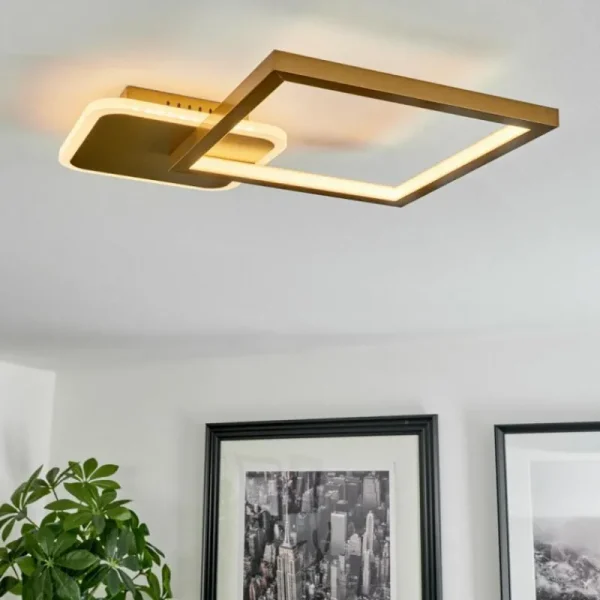 hofstein Plafonnier Bina LED Laiton, 1 lumière, Télécommandes* Lampes Modernes