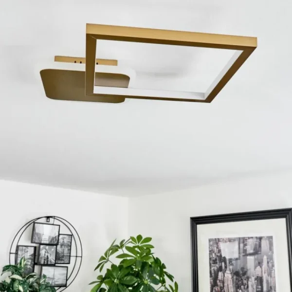 hofstein Plafonnier Bina LED Laiton, 1 lumière, Télécommandes* Lampes Modernes