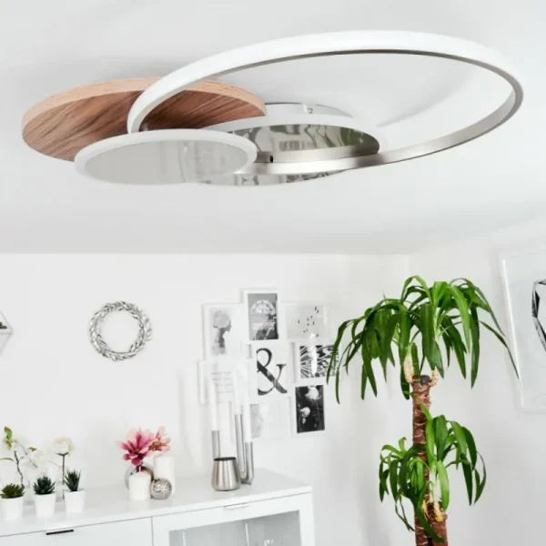 hofstein Plafonnier Blandford LED Écru, Nickel mat, Argenté, 1 lumière, Télécommandes* Lampes Modernes