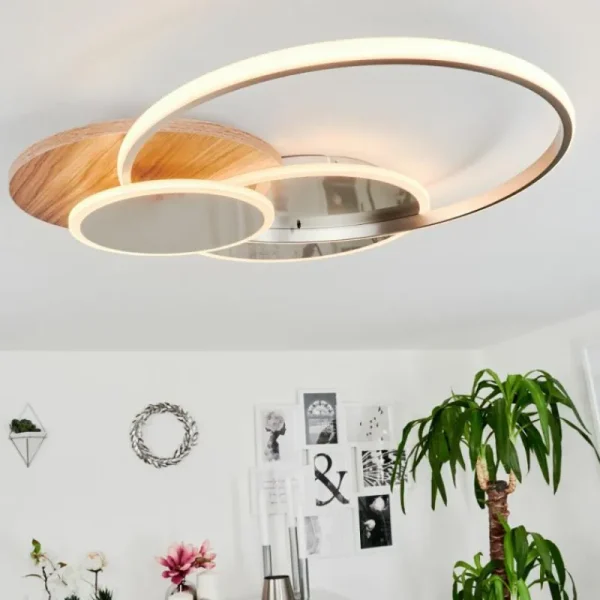 hofstein Plafonnier Blandford LED Écru, Nickel mat, Argenté, 1 lumière, Télécommandes* Lampes Modernes