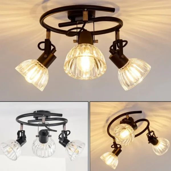 hofstein Plafonnier Bohemia Noir, 3 lumières* Lampes En Verre