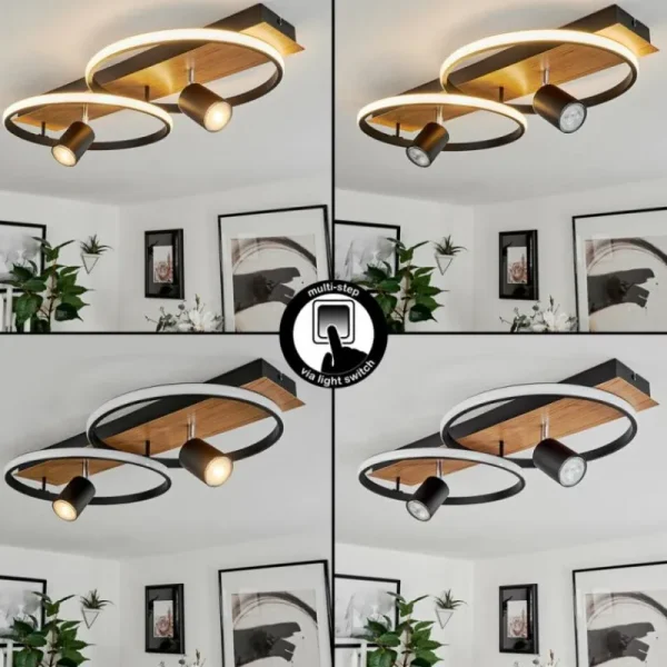 hofstein Plafonnier Boim LED Couleur bois, Noir, 3 lumières* Lampes Modernes