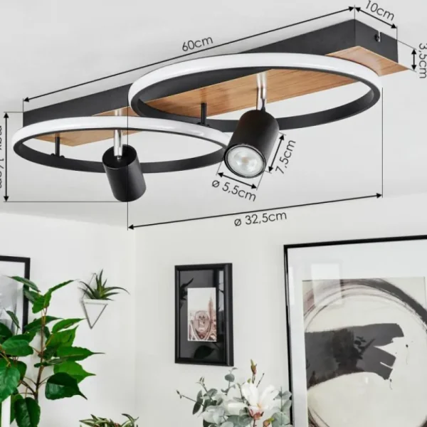 hofstein Plafonnier Boim LED Couleur bois, Noir, 3 lumières* Lampes Modernes