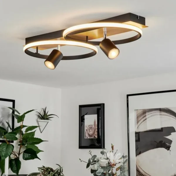 hofstein Plafonnier Boim LED Couleur bois, Noir, 3 lumières* Lampes Modernes