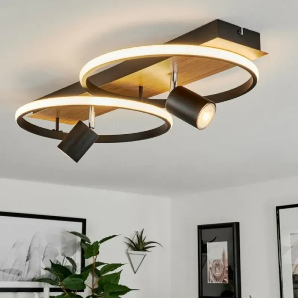 hofstein Plafonnier Boim LED Couleur bois, Noir, 3 lumières* Lampes Modernes