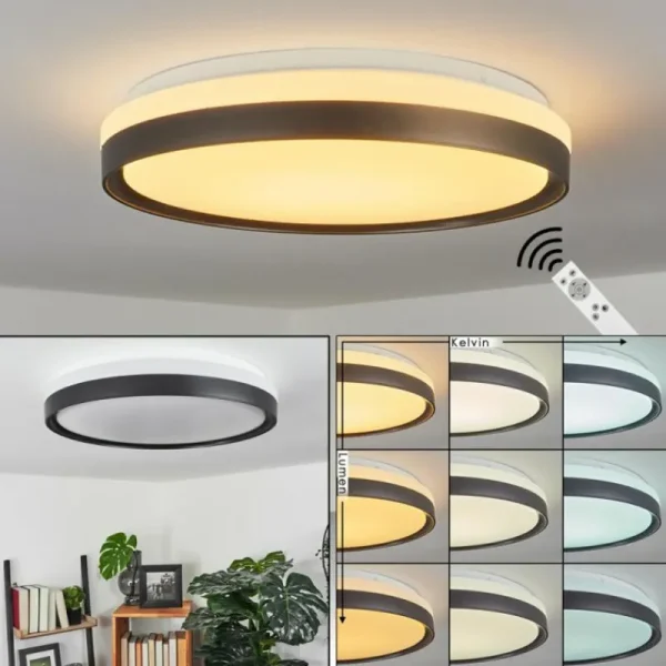 hofstein Plafonnier Buris LED Noir, Blanc, 1 lumière, Télécommandes* Lampes Modernes