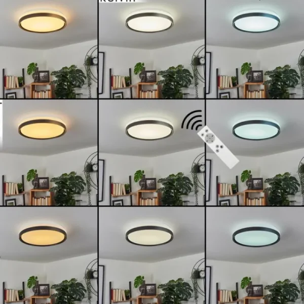 hofstein Plafonnier Buris LED Noir, Blanc, 1 lumière, Télécommandes* Lampes Modernes