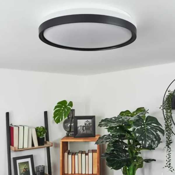 hofstein Plafonnier Buris LED Noir, Blanc, 1 lumière, Télécommandes* Lampes Modernes