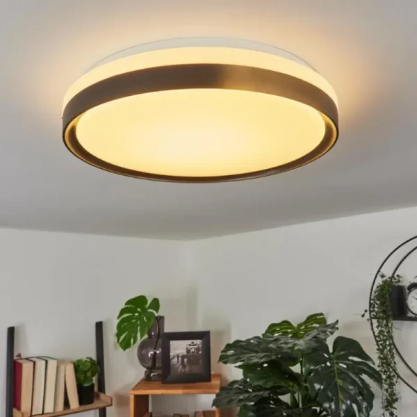 hofstein Plafonnier Buris LED Noir, Blanc, 1 lumière, Télécommandes* Lampes Modernes