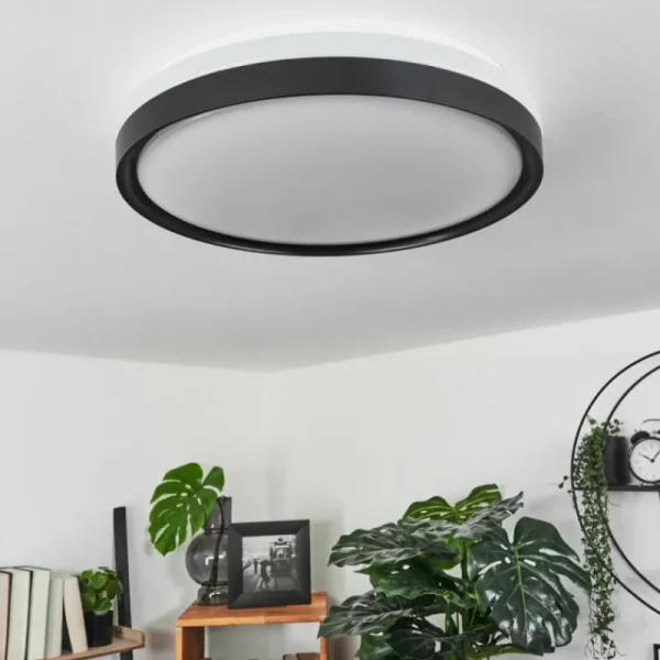 hofstein Plafonnier Buris LED Noir, Blanc, 1 lumière, Télécommandes* Lampes Modernes