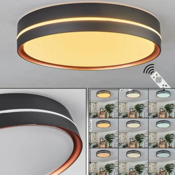 hofstein Plafonnier Cachalot LED Cuivre, Noir, 1 lumière, Télécommandes, Changeur de couleurs* Lampes Modernes
