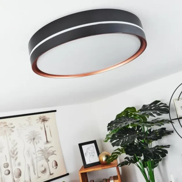 hofstein Plafonnier Cachalot LED Cuivre, Noir, 1 lumière, Télécommandes, Changeur de couleurs* Lampes Modernes