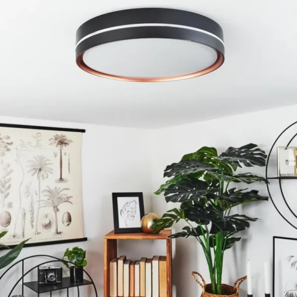 hofstein Plafonnier Cachalot LED Cuivre, Noir, 1 lumière, Télécommandes, Changeur de couleurs* Lampes Modernes