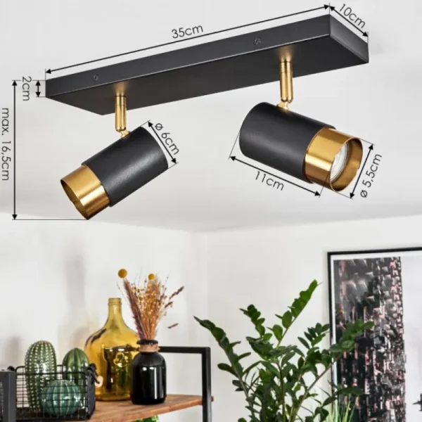 hofstein Plafonnier Campanas Laiton, Noir, 2 lumières* Lampes Modernes