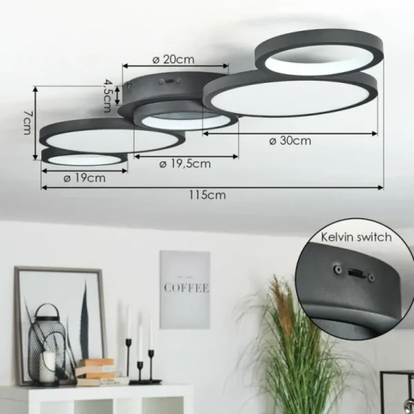 hofstein Plafonnier Carabajal LED Noir, 1 lumière* Lampes Modernes
