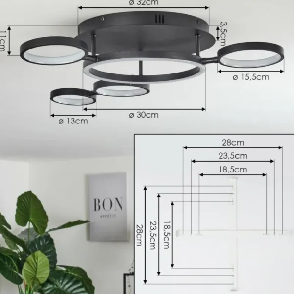 hofstein Plafonnier Carrisito LED Noir, 1 lumière* Lampes Modernes