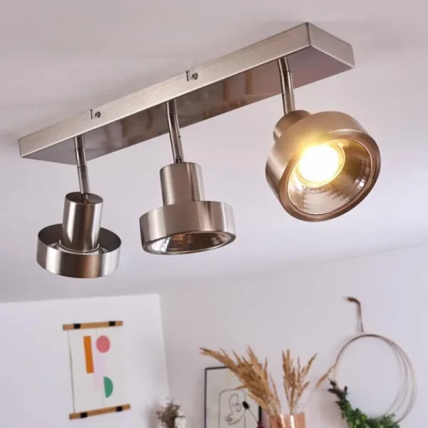 hofstein Plafonnier Chagres Nickel mat, 3 lumières* Lampes En Verre